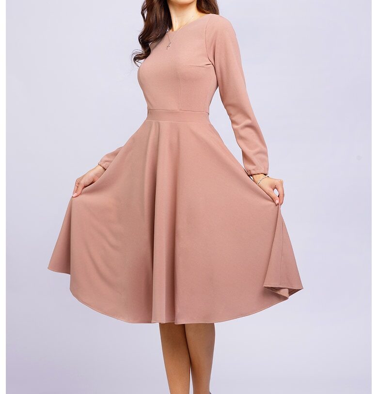 Разкроена рокля с деколте тип лодка - Розова сьомга CAMISSI