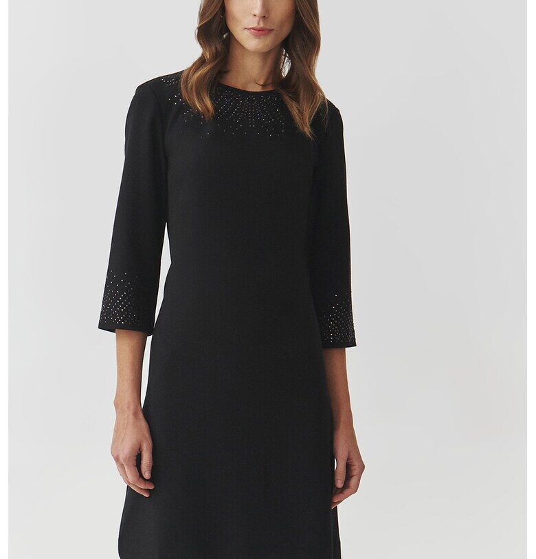 Разкроена рокля с декоративни камъни - Черен Tatuum