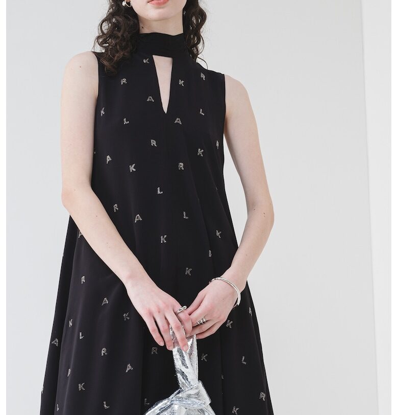 Разкроена рокля с десен - Черен/Сребрист Karl Lagerfeld