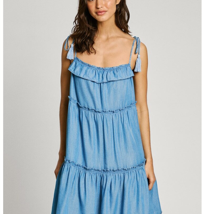 Разкроена рокля с джобове - Небесносин Pepe Jeans London