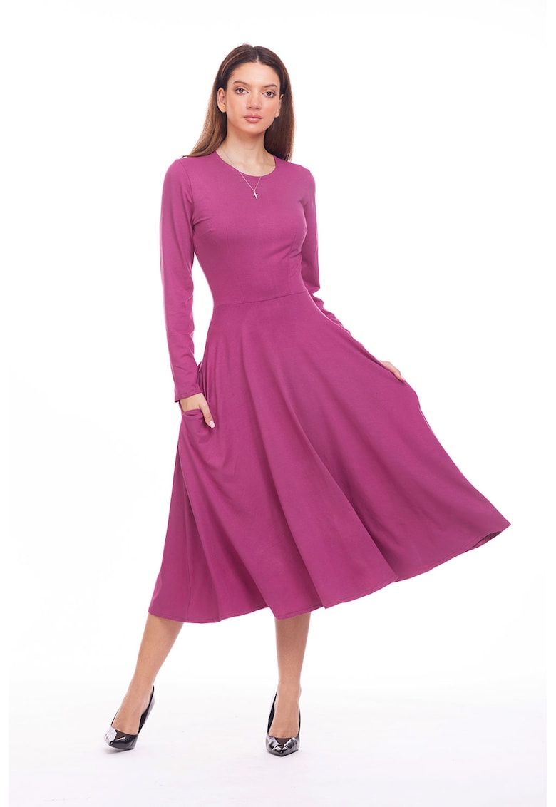 Разкроена рокля с джобове - Тъмнорозов CAMISSI