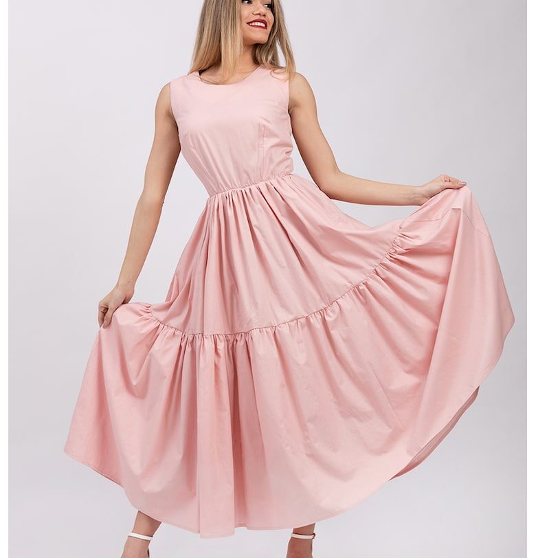 Разкроена рокля с джобове встрани - без ръкави - Бледо розово CAMISSI