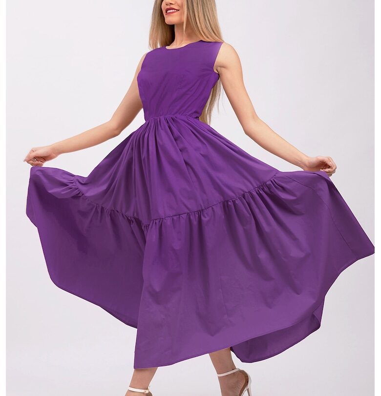 Разкроена рокля с джобове встрани - без ръкави - Виолетов CAMISSI