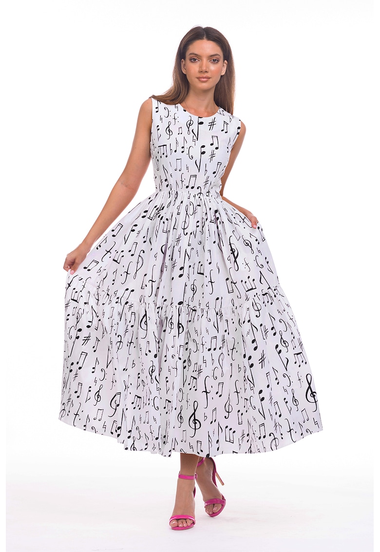 Разкроена рокля с джобове встрани - без ръкави - Черен/Бял CAMISSI