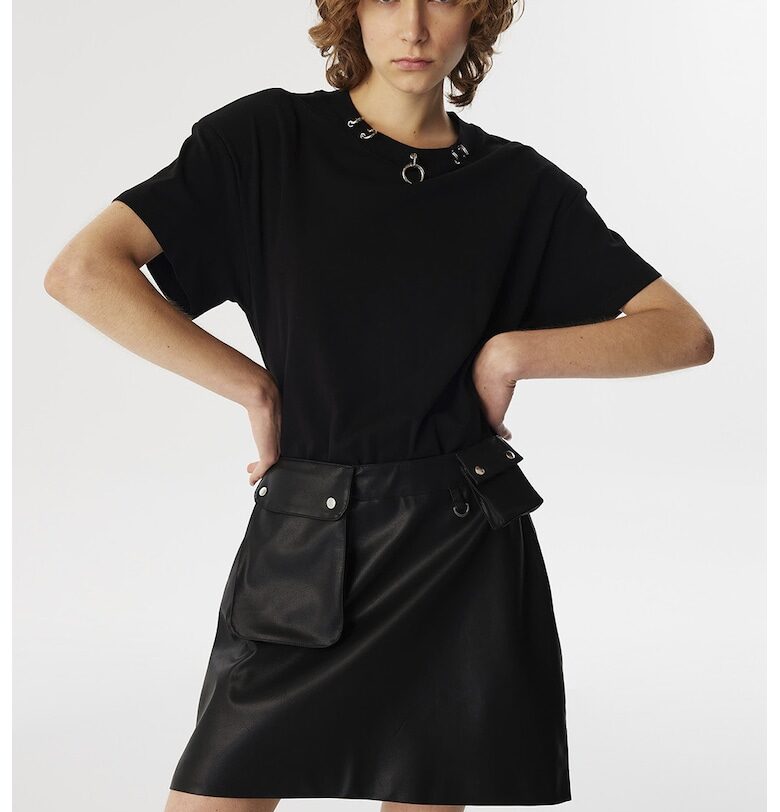 Разкроена рокля с джобове с капаче - Черен TWIST