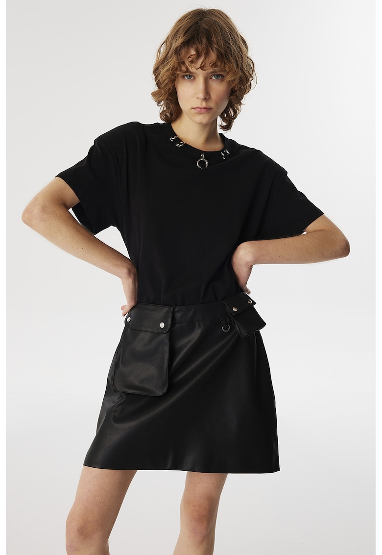 Разкроена рокля с джобове с капаче - Черен TWIST