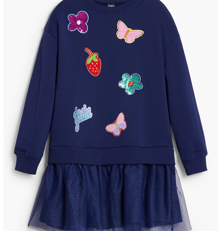 Разкроена рокля с дълги ръкави - Индигово синьо DESIGUAL