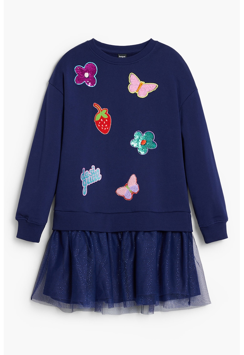 Разкроена рокля с дълги ръкави - Индигово синьо DESIGUAL