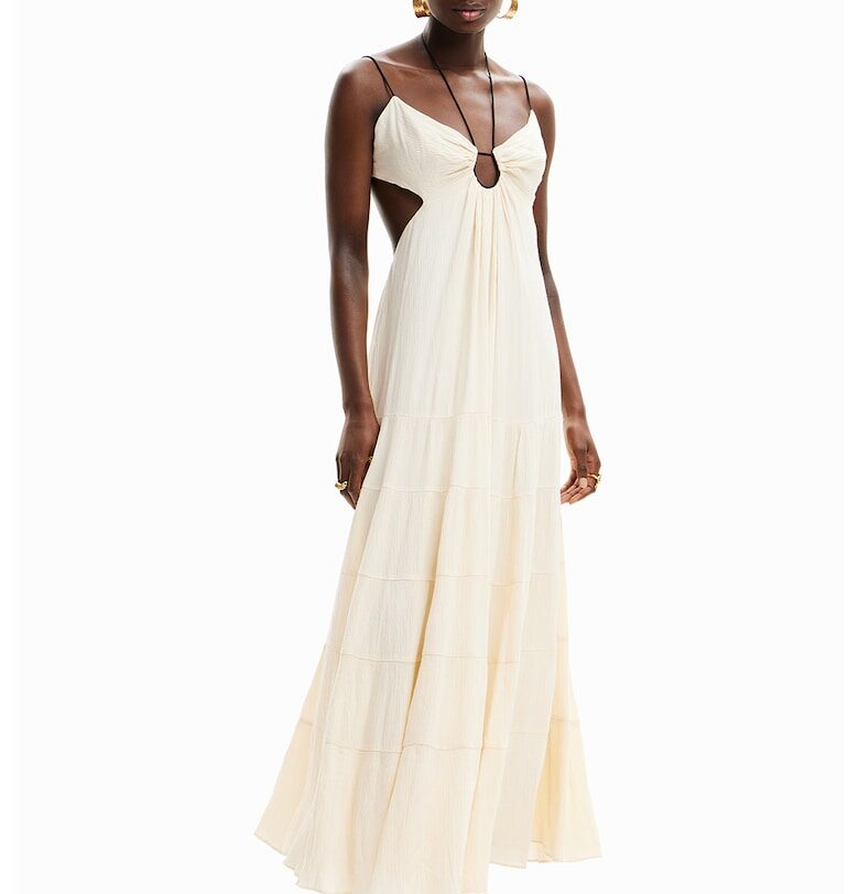 Разкроена рокля с изрязан гръб - Крем DESIGUAL