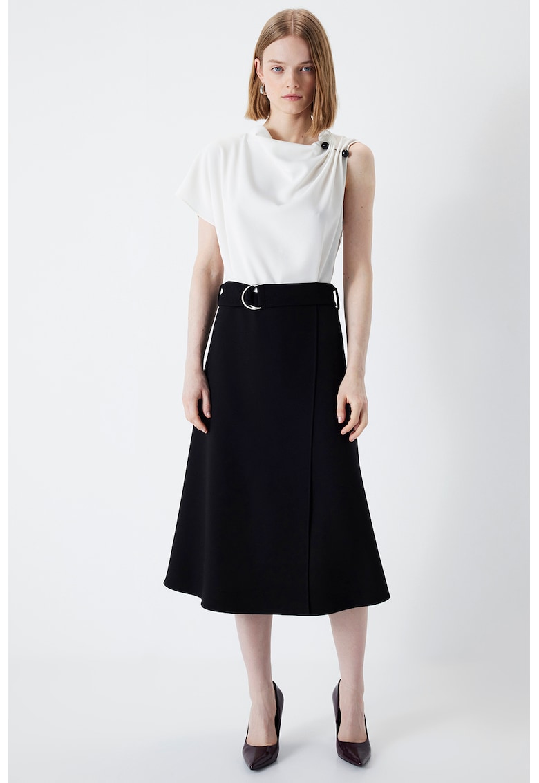 Разкроена рокля с каишка - Бял/Черен Ipekyol