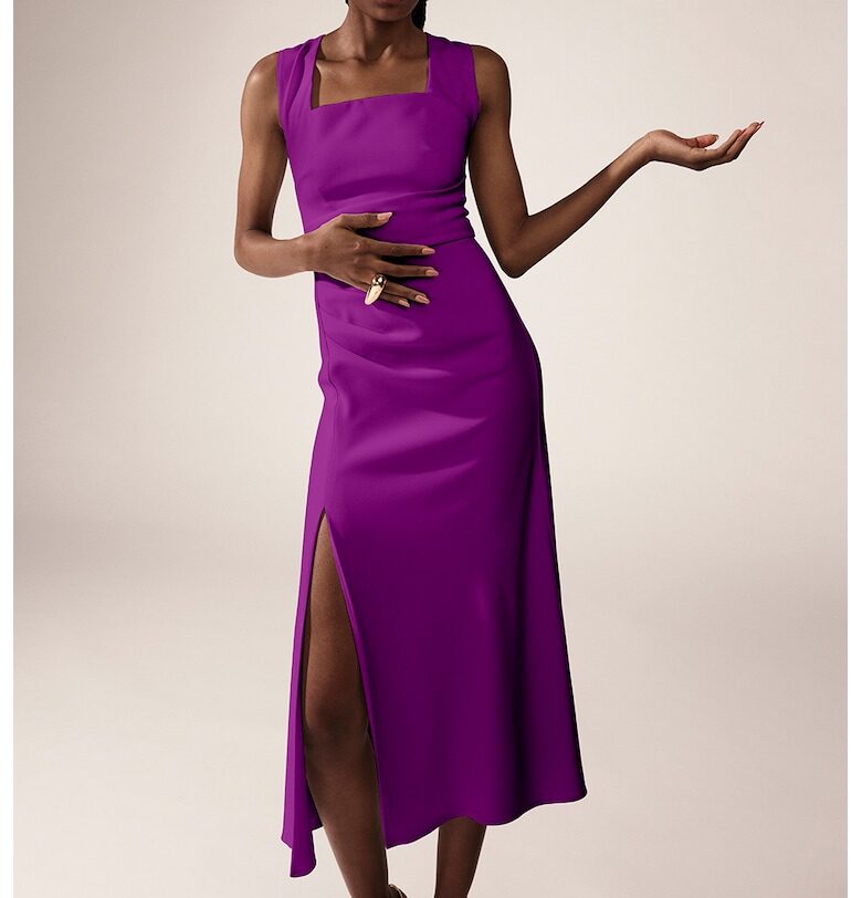 Разкроена рокля с квадратно деколте - Виолетов Alina Cernatescu