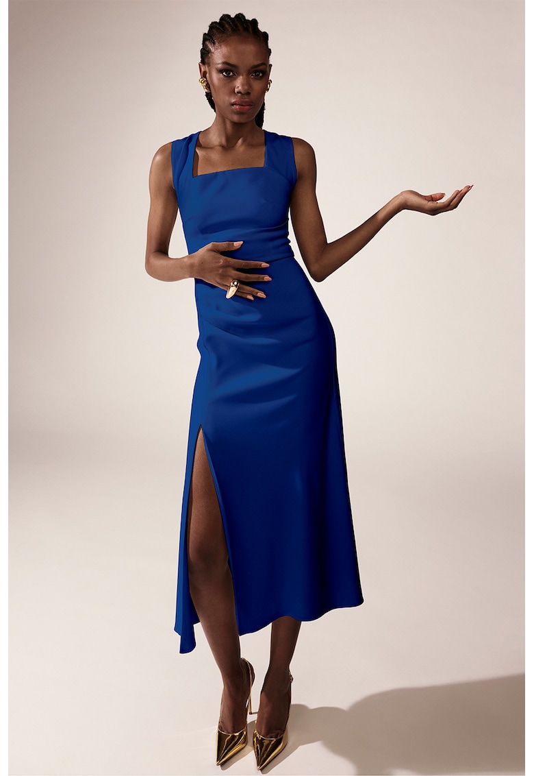 Разкроена рокля с квадратно деколте - Кралско Синьо Alina Cernatescu