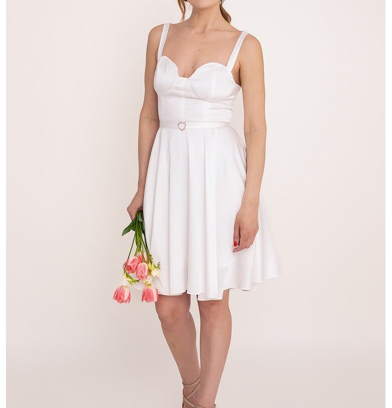 Разкроена рокля с колан Moon - Бял Ilona Andreoiu