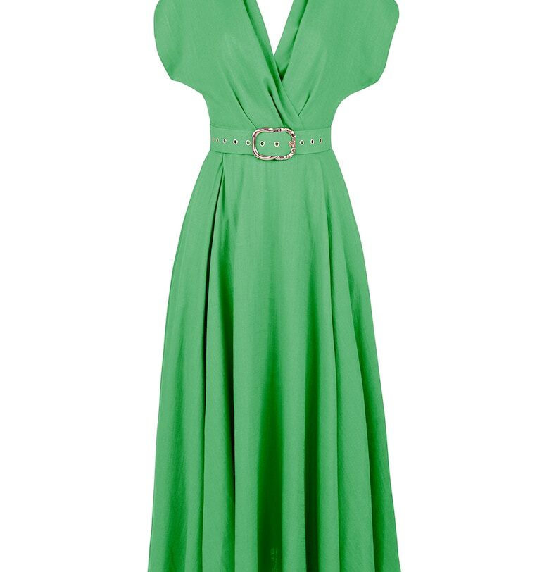 Разкроена рокля с колан - Зелен Alina Cernatescu