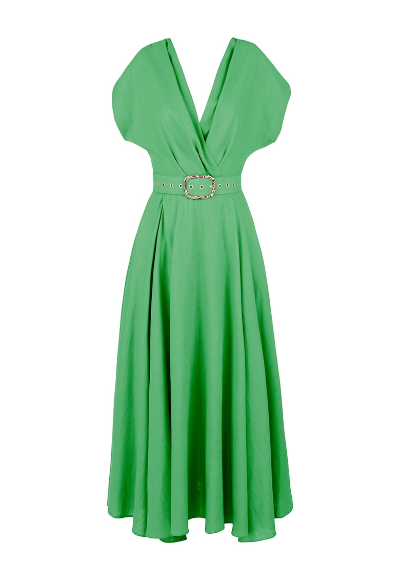Разкроена рокля с колан - Зелен Alina Cernatescu