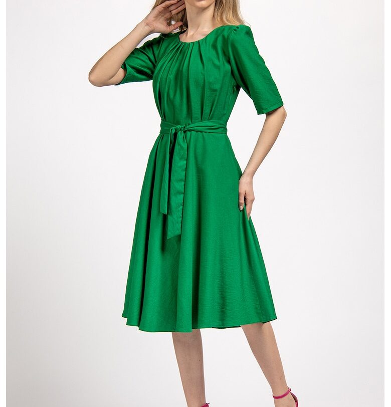 Разкроена рокля с колан - Зелен Couture de Marie