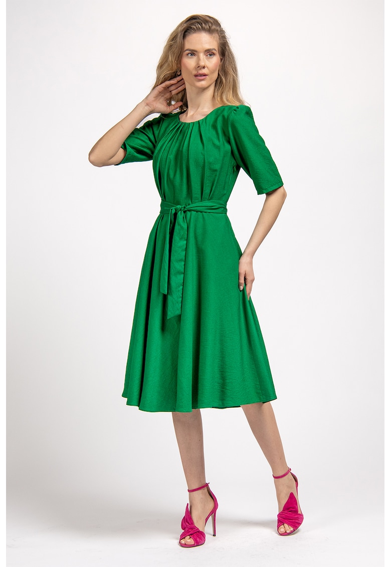 Разкроена рокля с колан - Зелен Couture de Marie