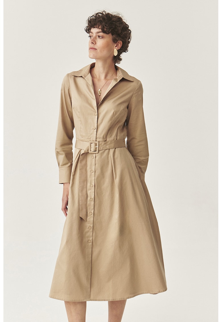 Разкроена рокля с колан - Светлокафяв Tatuum