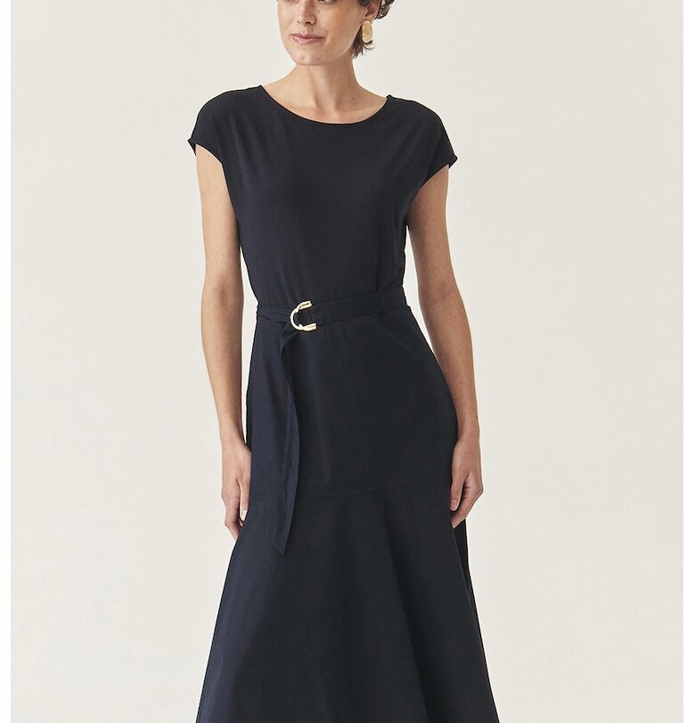 Разкроена рокля с колан - Ултрамарин синьо Tatuum