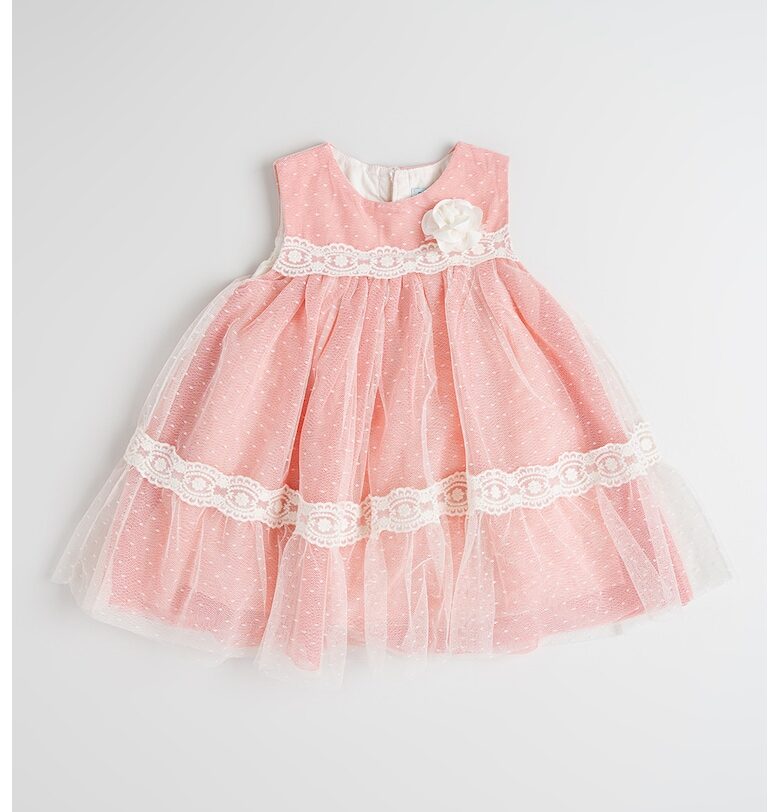 Разкроена рокля с кроше - Бял/Яркорозово Abel  Lula