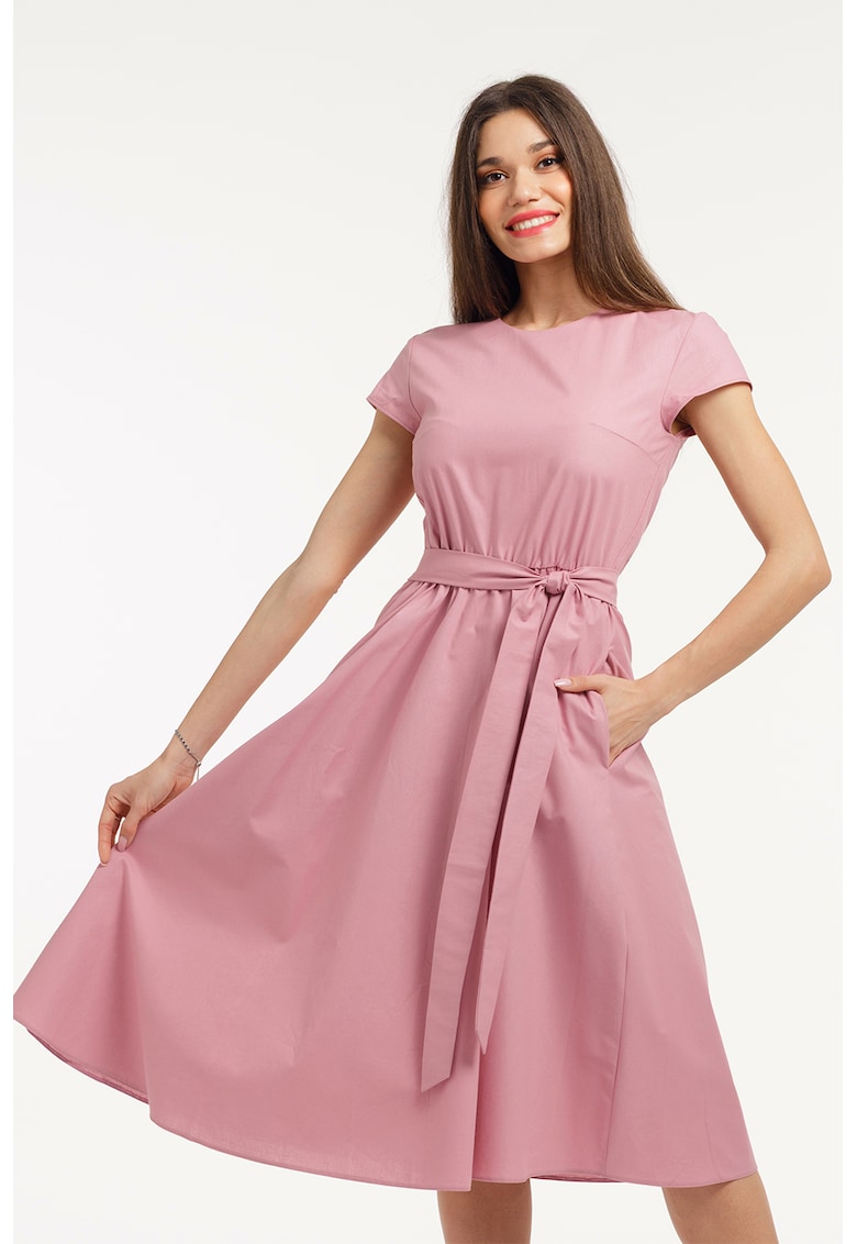 Разкроена рокля с къси ръкави - Прашно розово CAMISSI