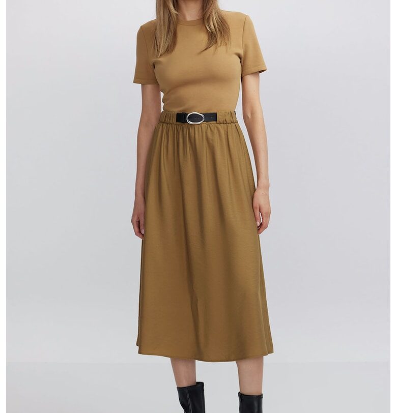 Разкроена рокля с къси ръкави - Светлокафяв/Камел Ipekyol