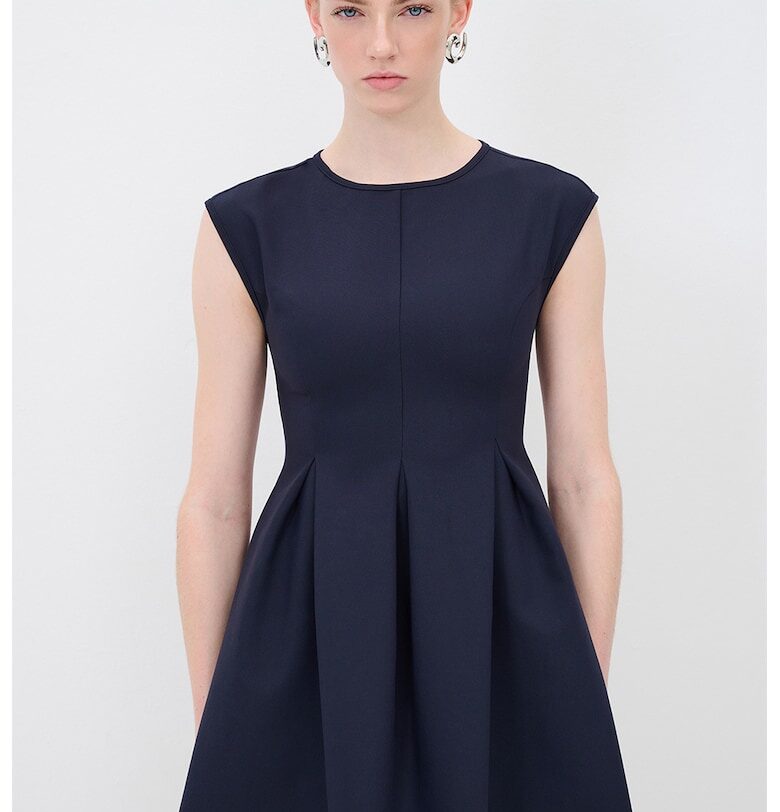 Разкроена рокля с къси ръкави - Тъмносин adL