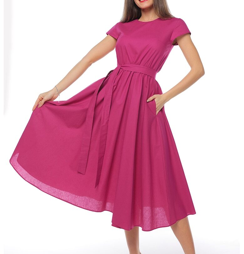 Разкроена рокля с къси ръкави - Фуксия CAMISSI
