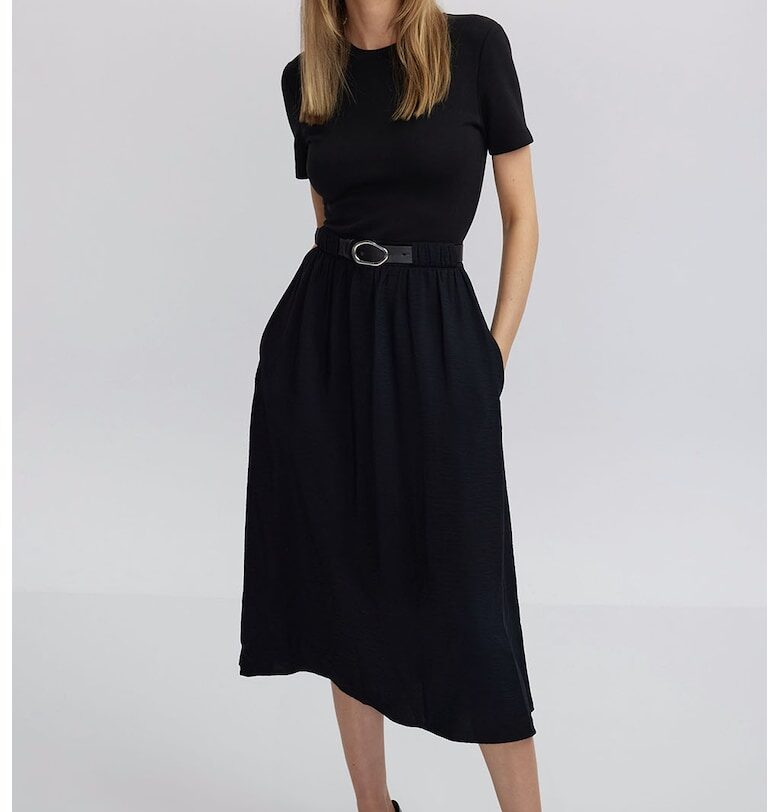 Разкроена рокля с къси ръкави - Черен Ipekyol