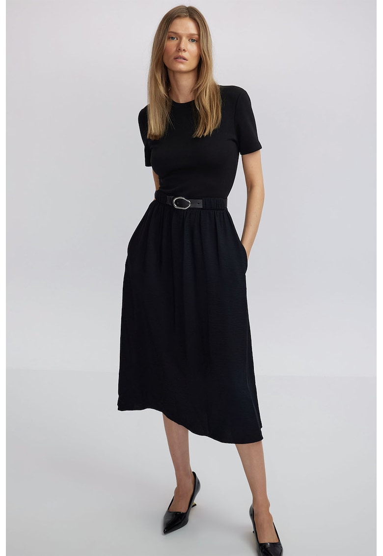 Разкроена рокля с къси ръкави - Черен Ipekyol