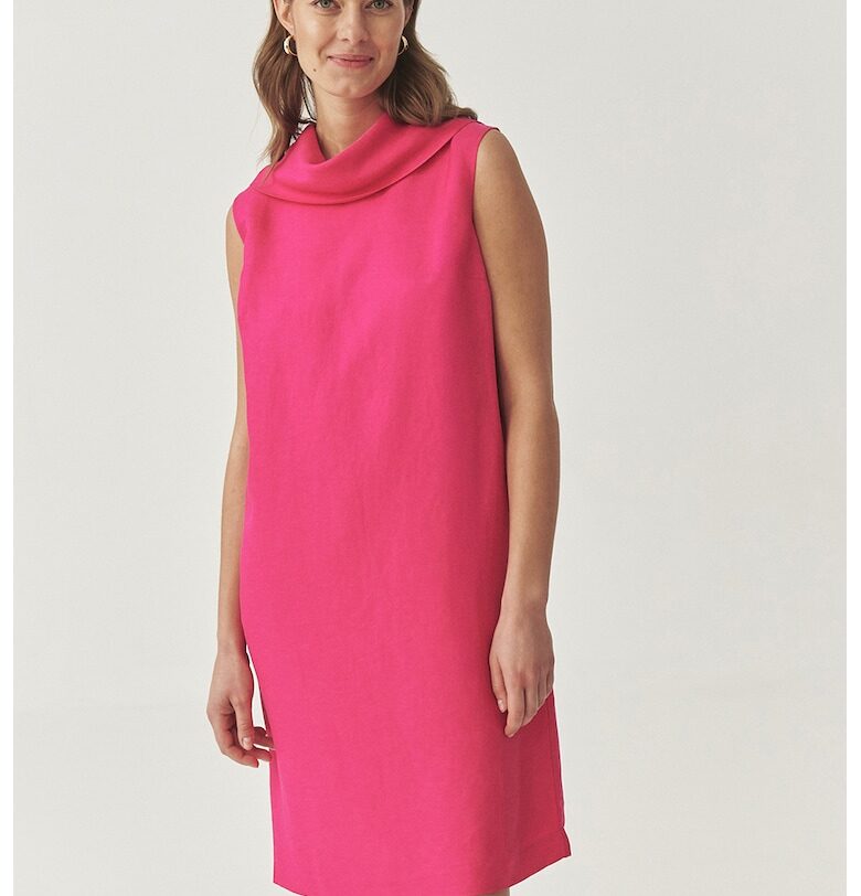 Разкроена рокля с лен с шал-яка - Фуксия Tatuum