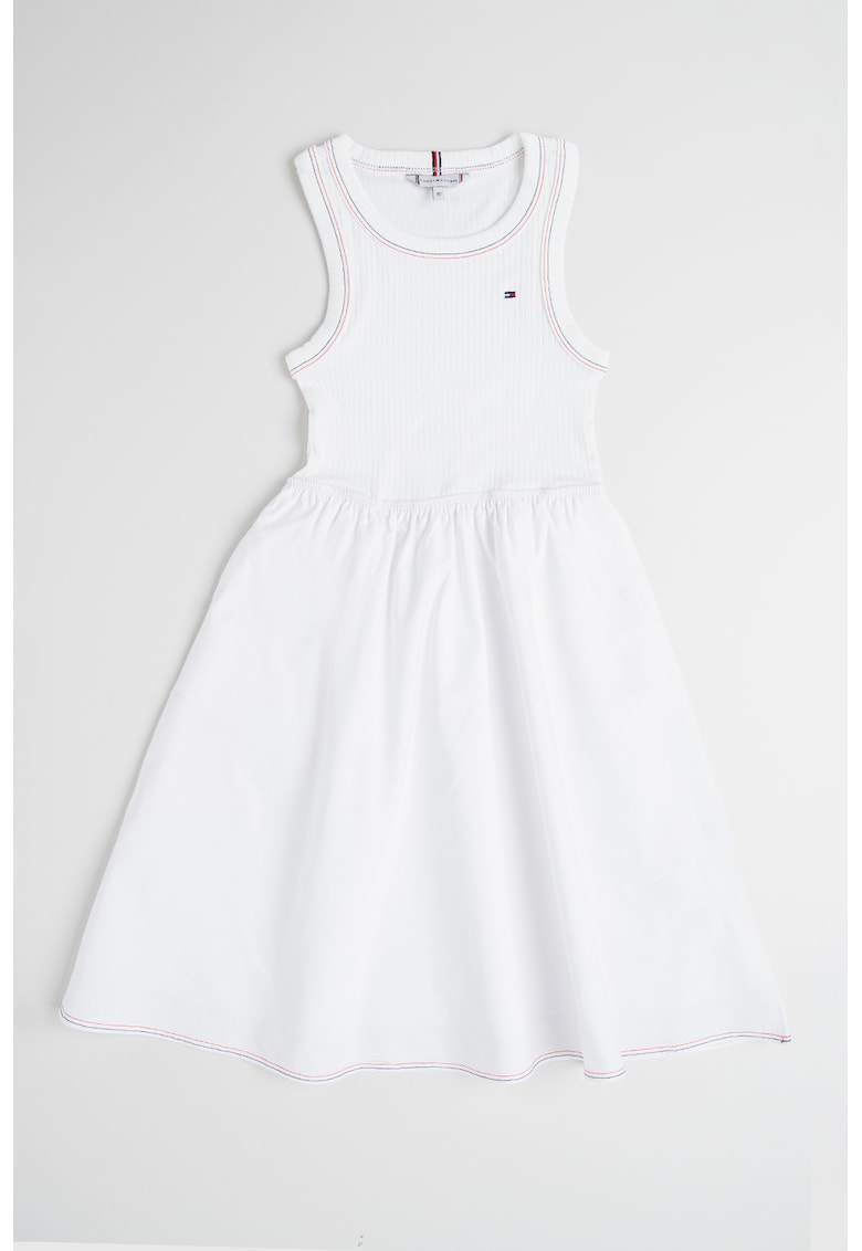 Разкроена рокля с лого - Бял Tommy Hilfiger
