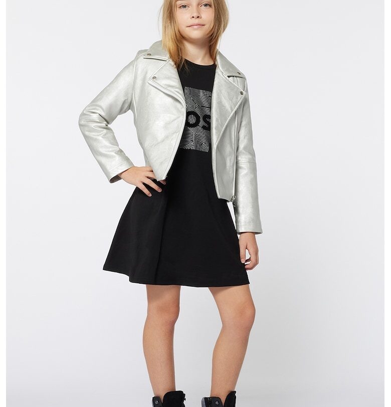 Разкроена рокля с лого - Черен BOSS Kidswear