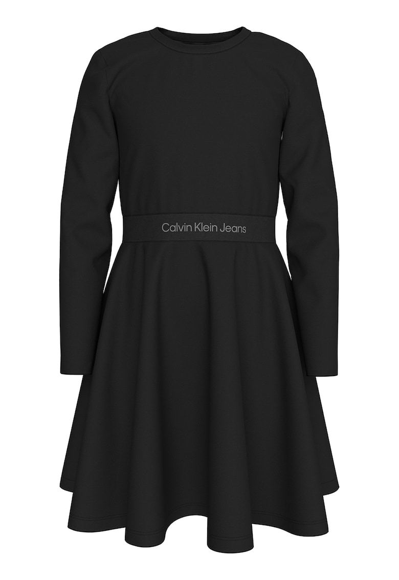 Разкроена рокля с лого - Черен CALVIN KLEIN