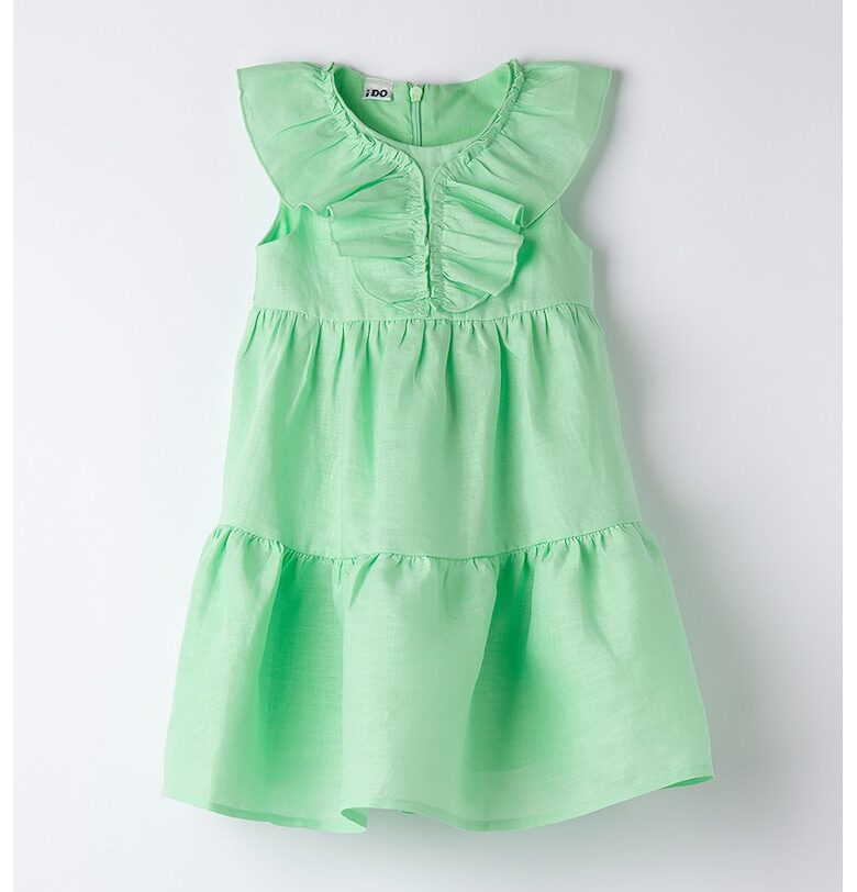 Разкроена рокля с набирания - Бледозелен IDO