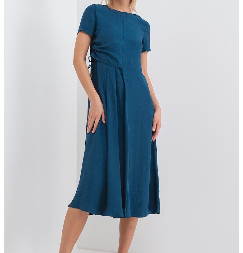 Разкроена рокля с набирания встрани - Петролно синьо MaxCo
