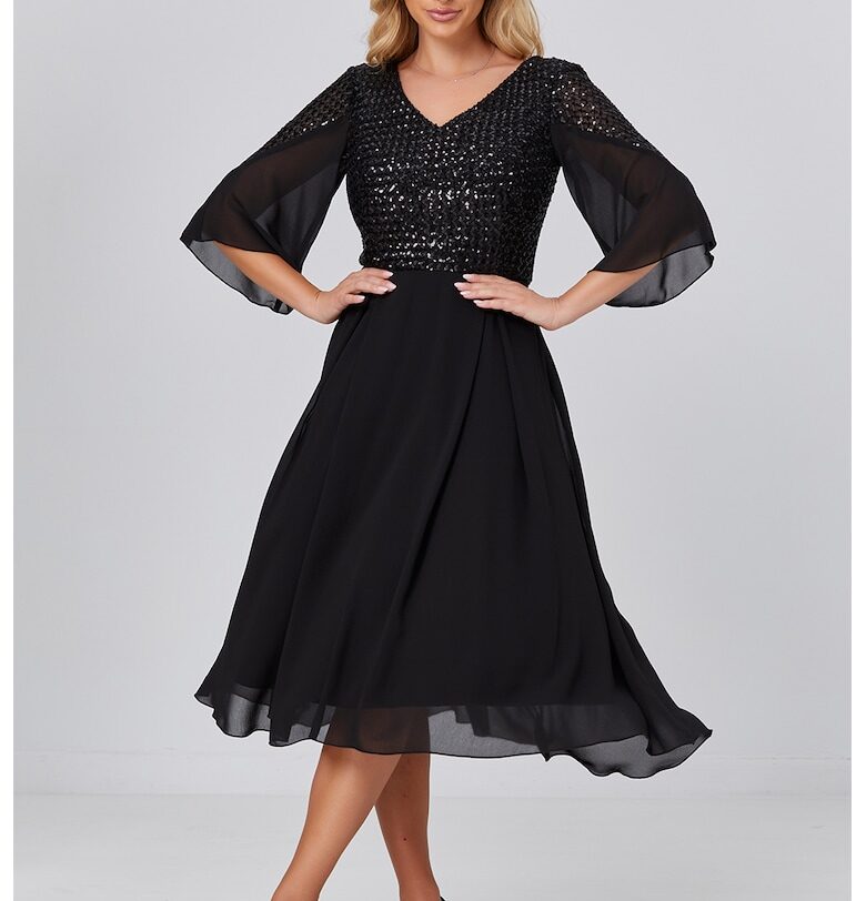 Разкроена рокля с пайети - Черен BAROCCA