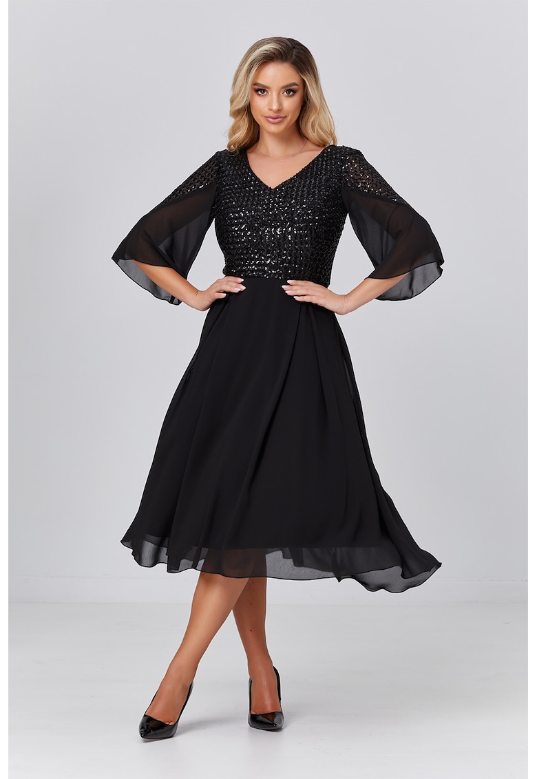 Разкроена рокля с пайети - Черен BAROCCA