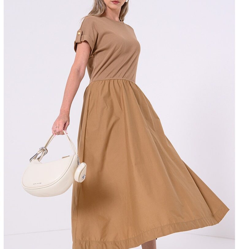 Разкроена рокля с памук - Карамел Tommy Hilfiger