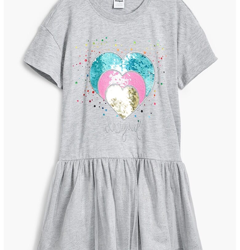 Разкроена рокля с памук - Светло сив DESIGUAL