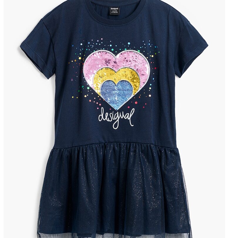 Разкроена рокля с памук - Тъмносин DESIGUAL