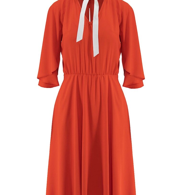 Разкроена рокля с панделка - Оранжев Larisa Dragna