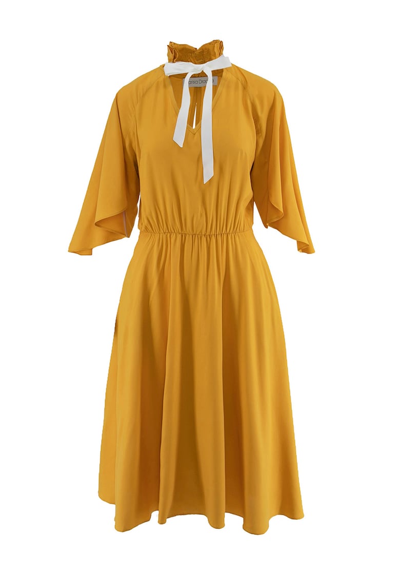 Разкроена рокля с панделка - Синапено жълто Larisa Dragna