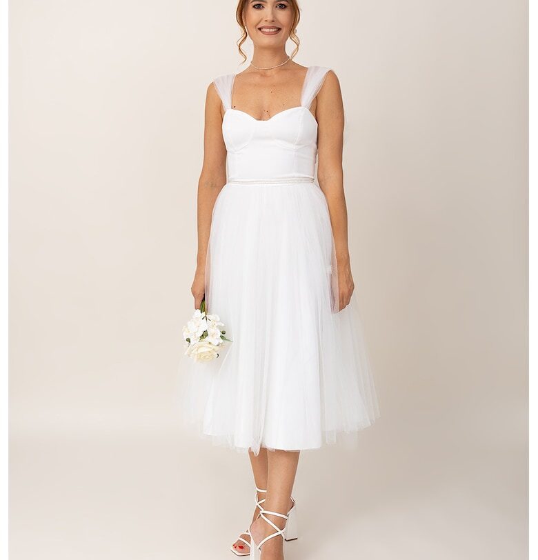 Разкроена рокля с панделки - Бял Ilona Andreoiu