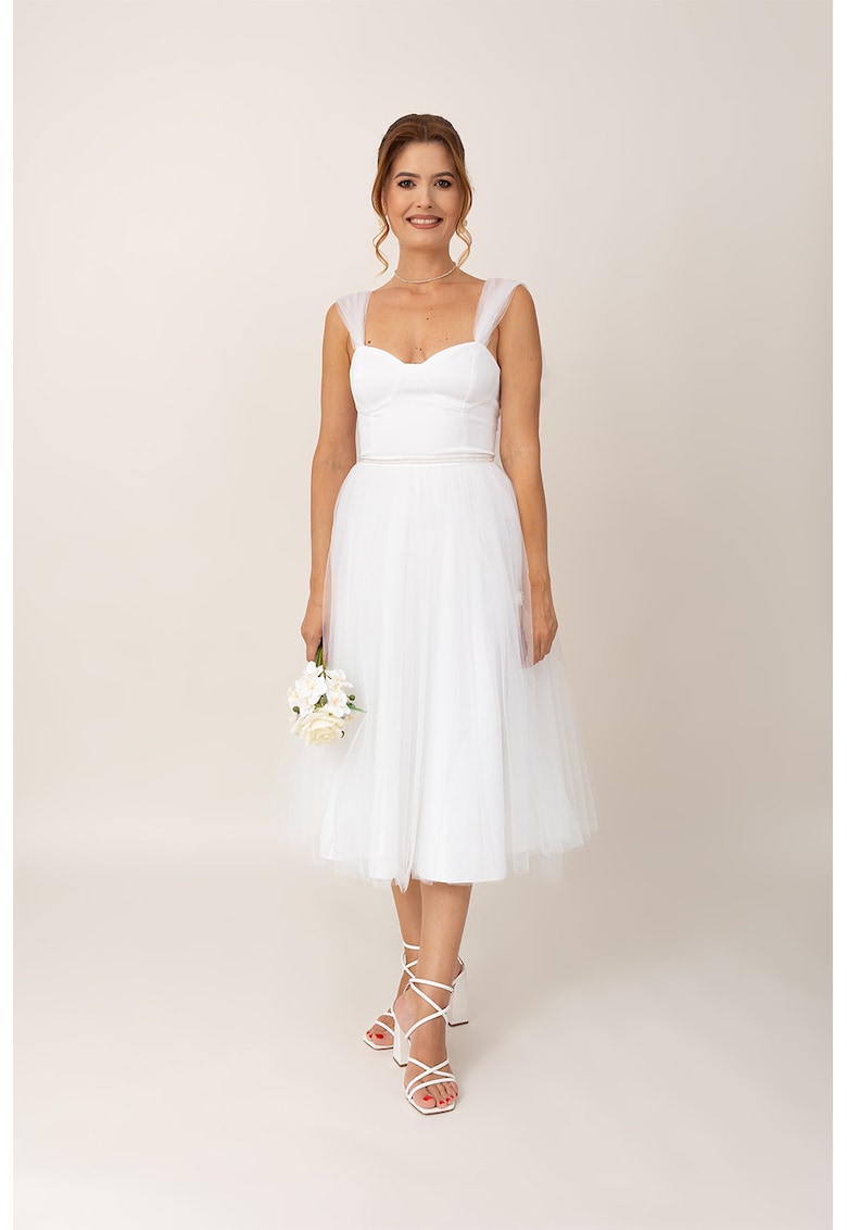 Разкроена рокля с панделки - Бял Ilona Andreoiu