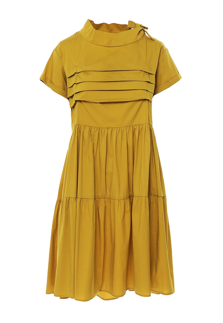 Разкроена рокля с плисе - Синапено жълто Larisa Dragna