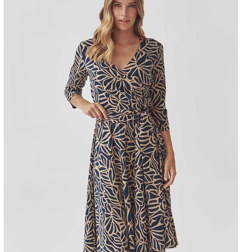 Разкроена рокля с принт - Тъмносин/Камел Tatuum