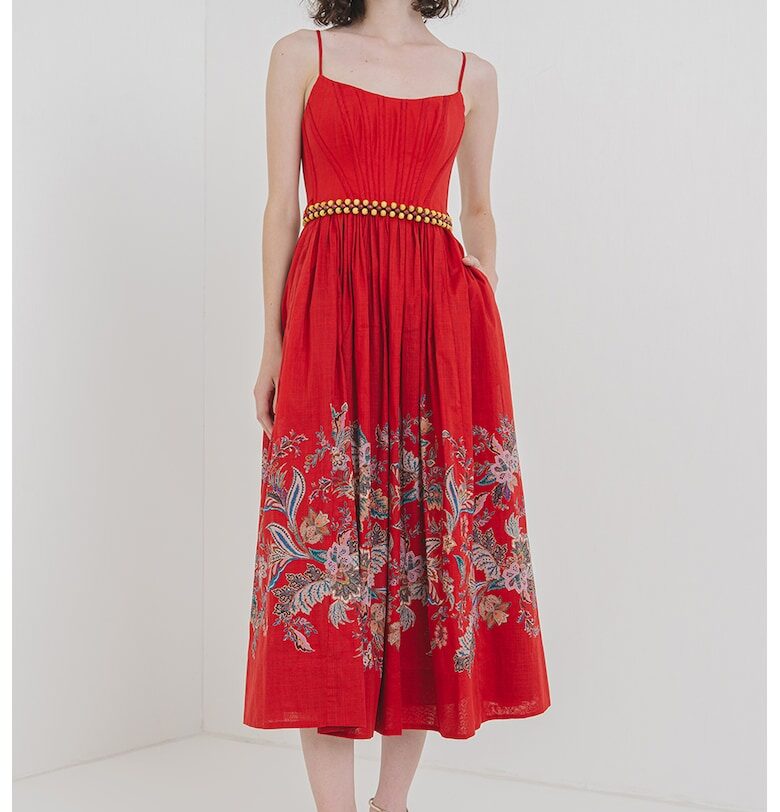 Разкроена рокля с принт - Тъмночервен ZIMMERMANN