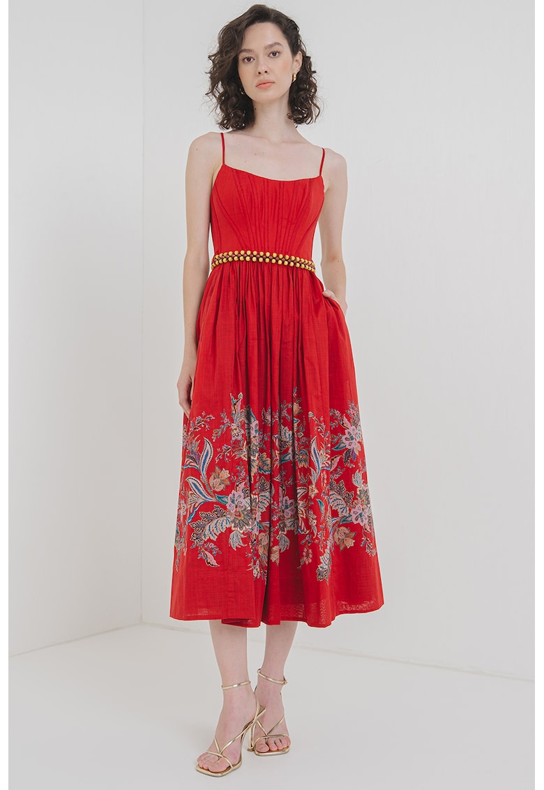 Разкроена рокля с принт - Тъмночервен ZIMMERMANN