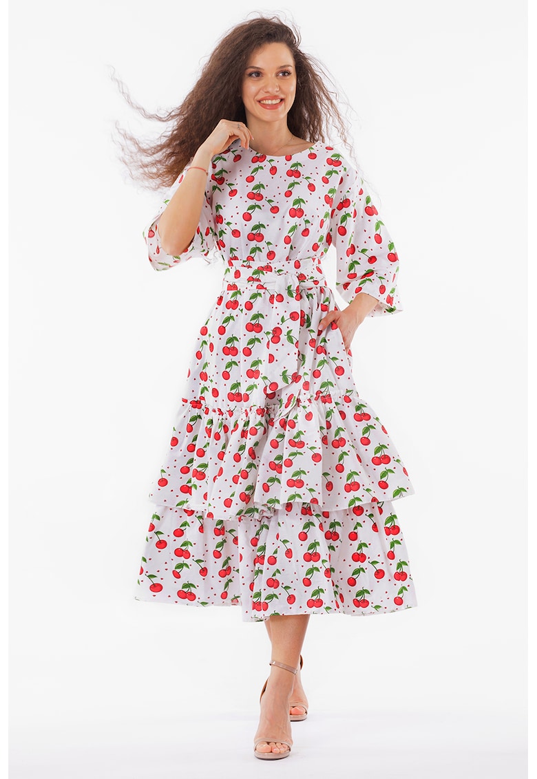 Разкроена рокля с принт - Червен/Бял/Зелен CAMISSI